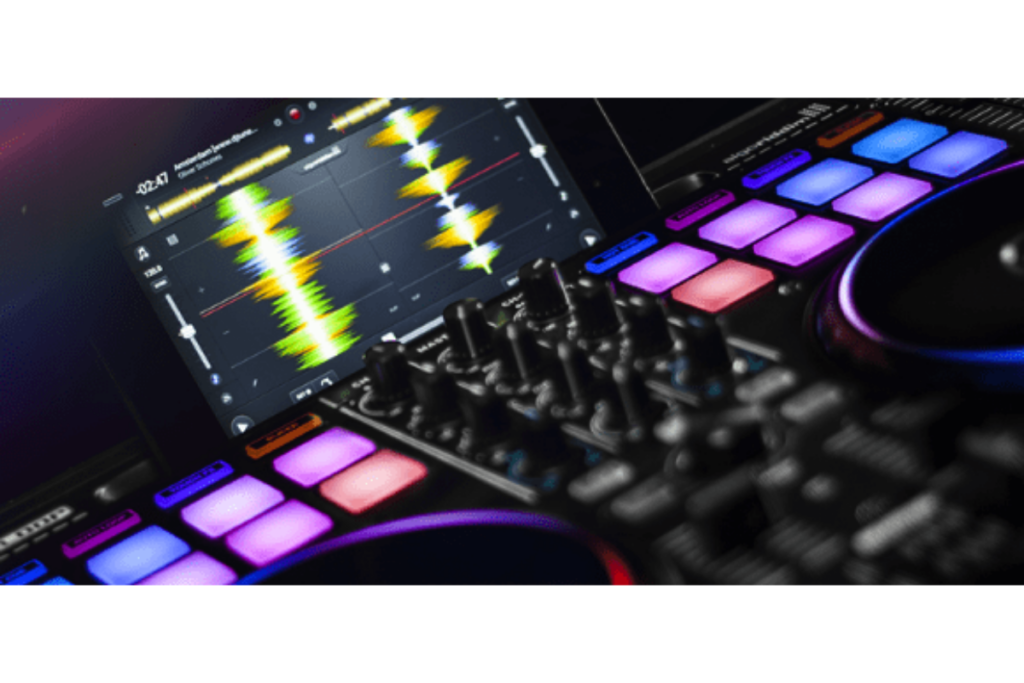 View of digital dj controller and ipad